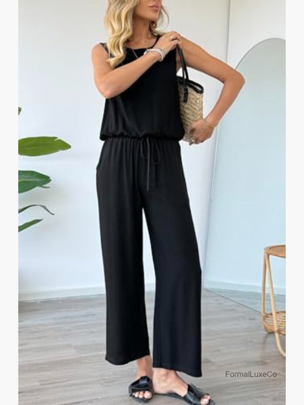Linen 2 Piece Outfits Sleeveless Tank Top Wide Leg Pants Sets Tracksuit Casual - Picture 4 of 7